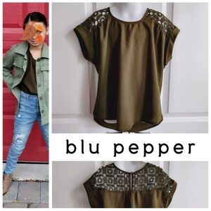 Blu Pepper Green Lace Hi-Lo Blouse